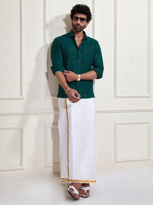 Men's Green Rayon Embellished Shirt